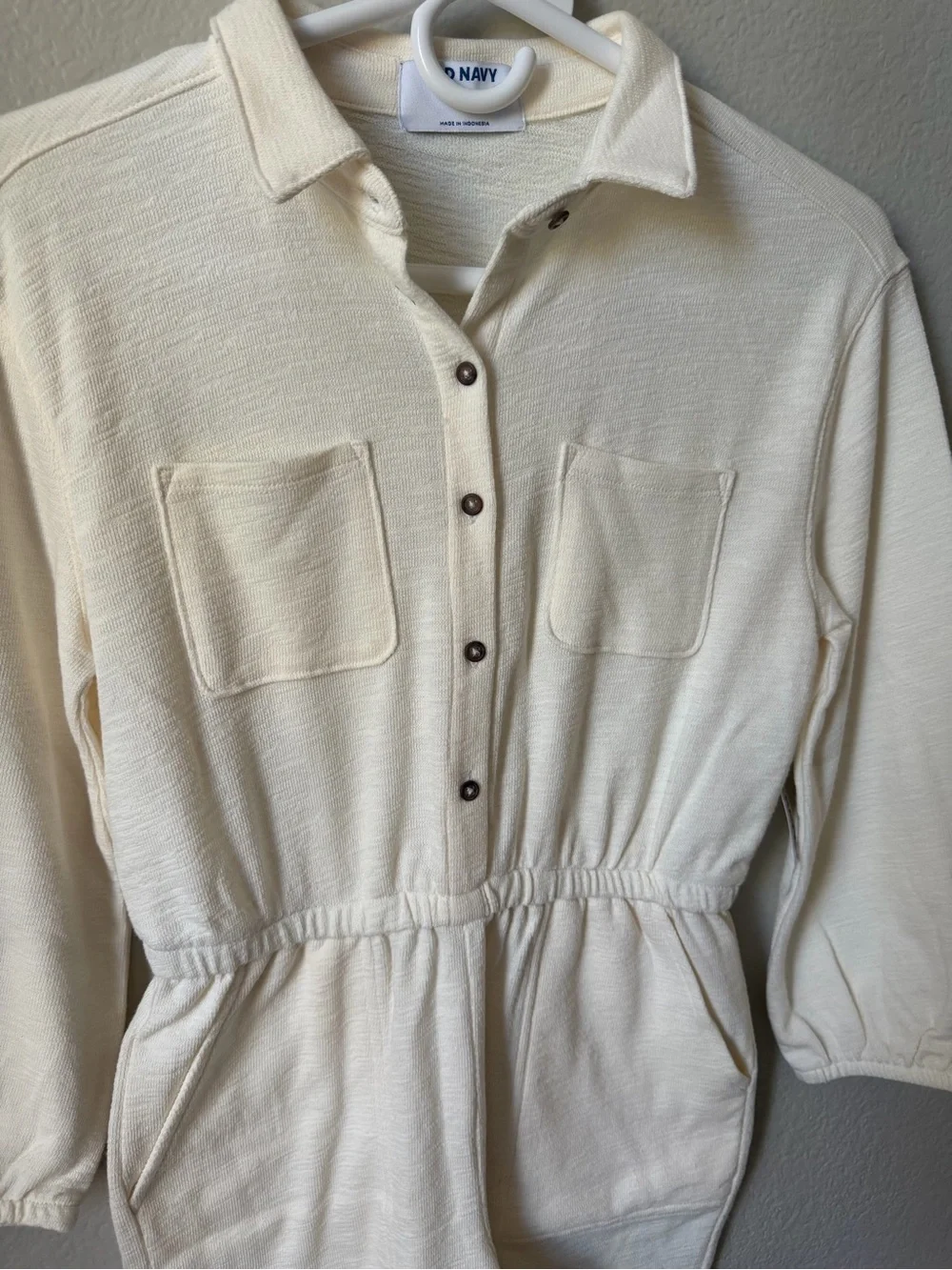 Old Navy Cream Button-Front Utility Jumpsuit Romper